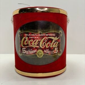 Vintage Coca-Cola Ice Bucket Red & Gold Made USA with Tongs